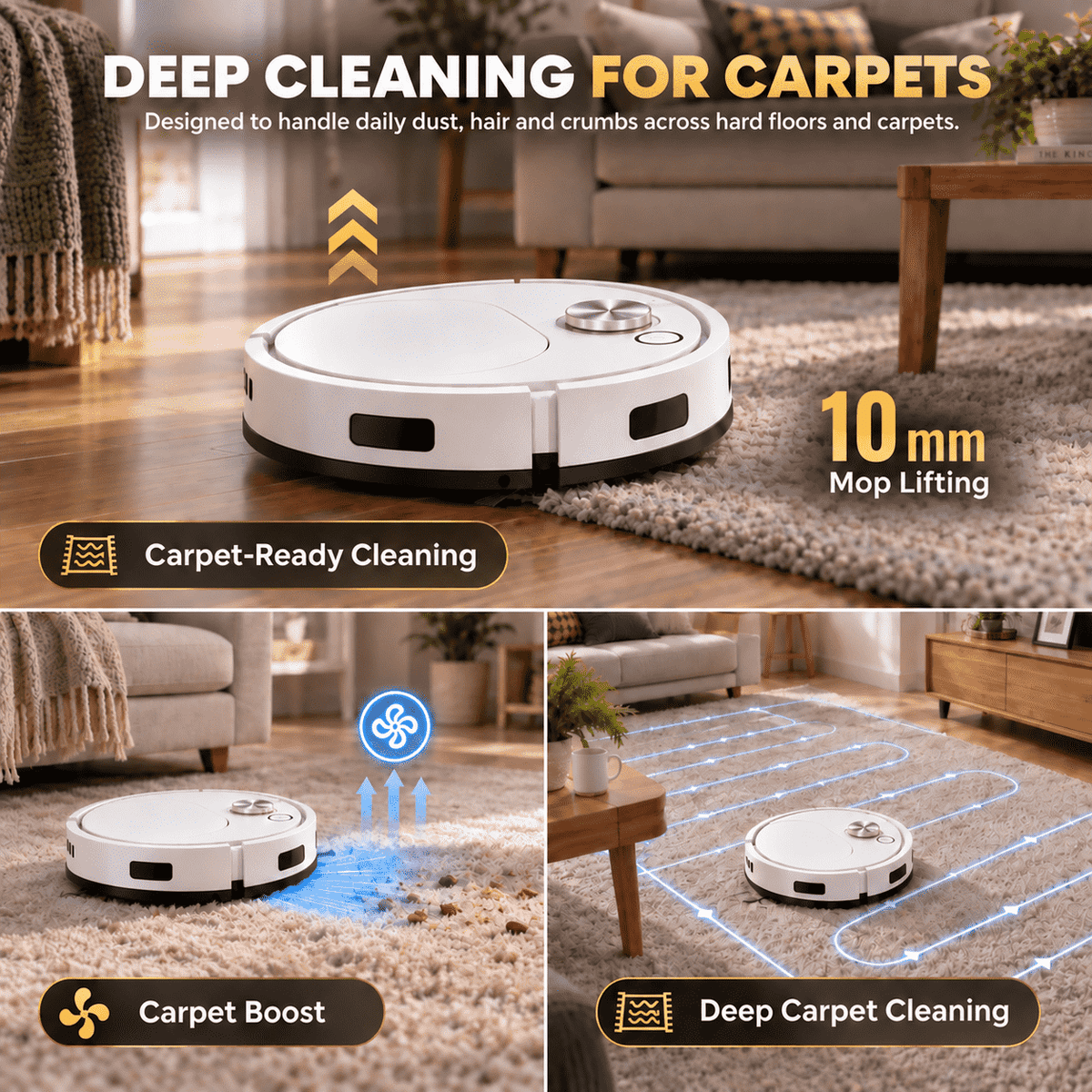Smart 2-in-1 Robot Vacuum & Mop — Effortless Cleaning for Floors, Carpets & Pet Hair 🚚